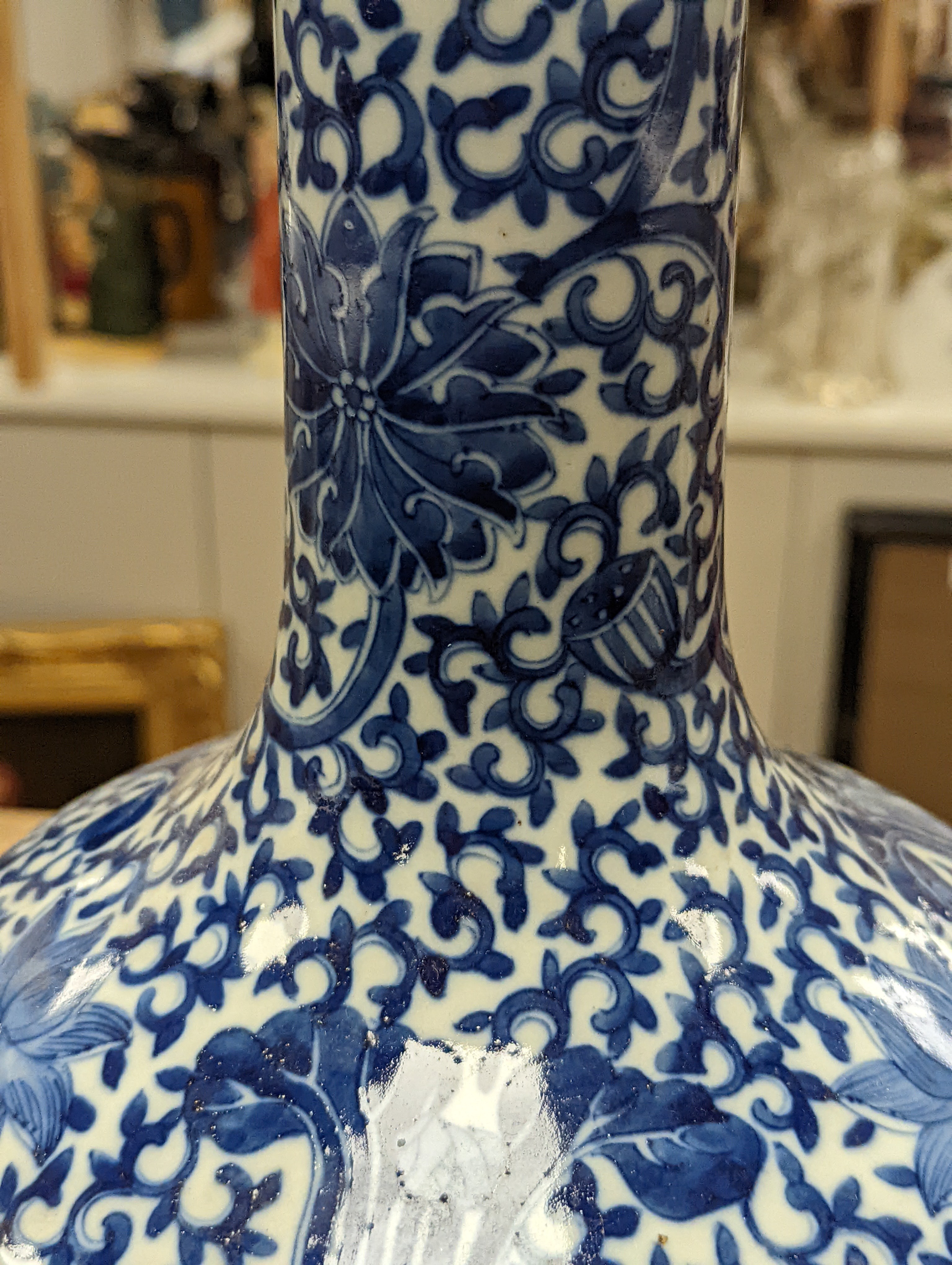 A Chinese blue and white bottle vase, 36cm